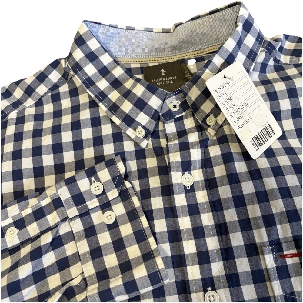 Hawkings McGill Dress Shirt Mens XL Blue Gingham Button Down Long Sleeve NEW